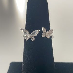Adjustable Silver Tone Butterfly Crystal Ring brand NEW